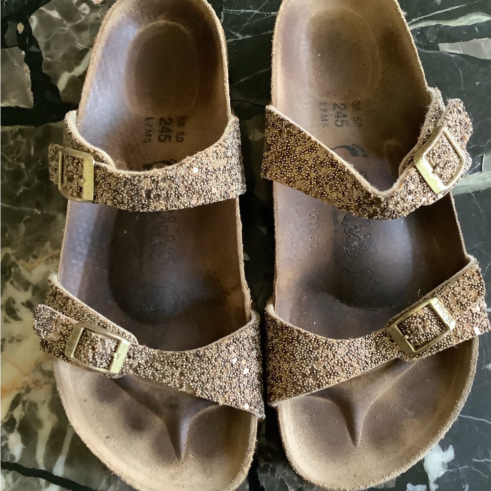 Birkenstock birkis gold beaded glitter Tahiti dual strap sandals size 7